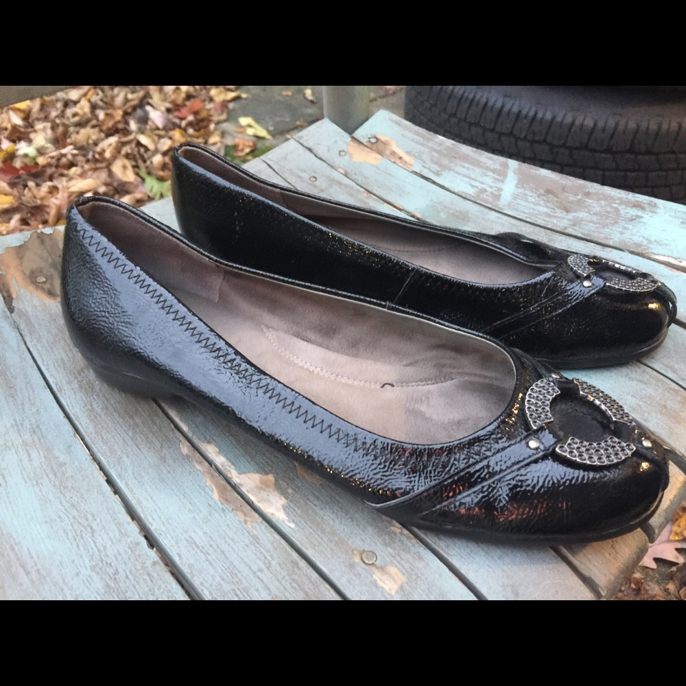 Women's Aerosoles 'Rebecca' Black Leather Flats 11 Gem